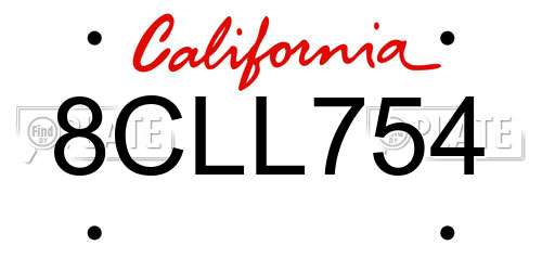 8CLL754 California License Plate
