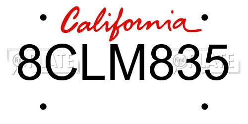8CLM835 California License Plate