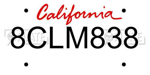 8CLM838 California License Plate