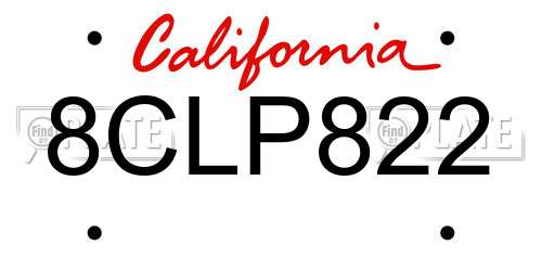 8CLP822 California License Plate