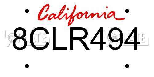 8CLR494 California License Plate