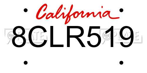 8CLR519 California License Plate