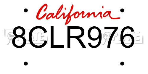 8CLR976 California License Plate