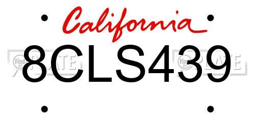 8CLS439 California License Plate