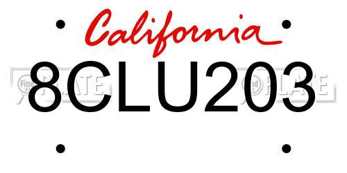 8CLU203 California License Plate
