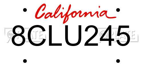8CLU245 California License Plate
