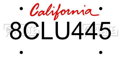 8CLU445 California License Plate
