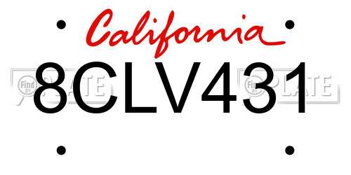 8CLV431 California License Plate