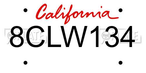 8CLW134 California License Plate