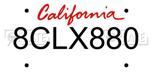 8CLX880 California License Plate