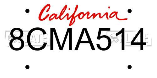 8CMA514 California License Plate