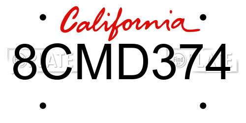 8CMD374 California License Plate
