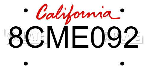 8CME092 California License Plate