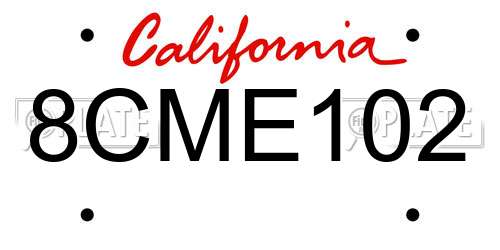 8CME102 California License Plate