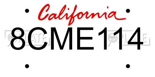 8CME114 California License Plate