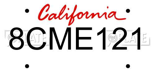 8CME121 California License Plate