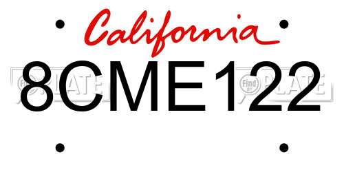 8CME122 California License Plate