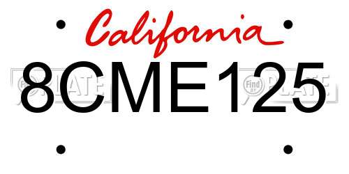 8CME125 California License Plate
