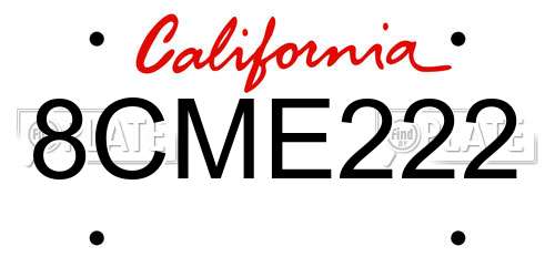8CME222 California License Plate