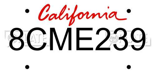 8CME239 California License Plate