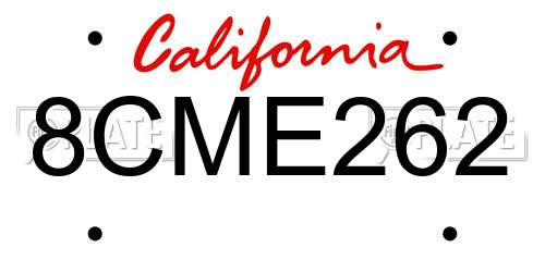 8CME262 California License Plate