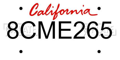 8CME265 California License Plate