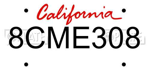 8CME308 California License Plate