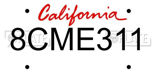 8CME311 California License Plate