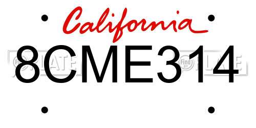 8CME314 California License Plate