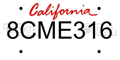8CME316 California License Plate