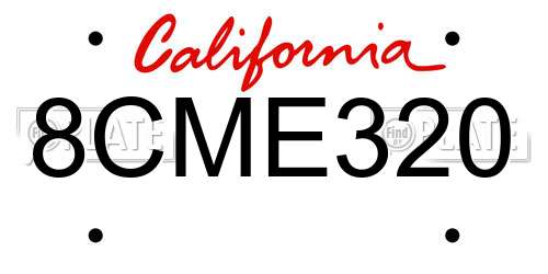 8CME320 California License Plate