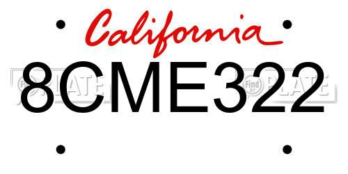 8CME322 California License Plate