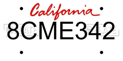 8CME342 California License Plate