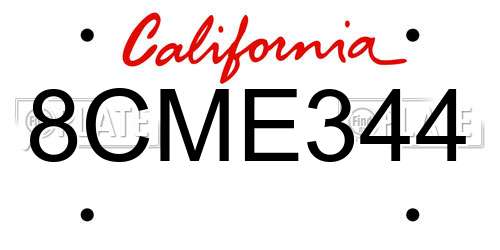 8CME344 California License Plate