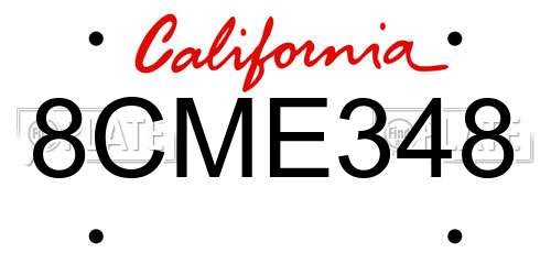 8CME348 California License Plate