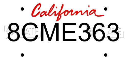 8CME363 California License Plate