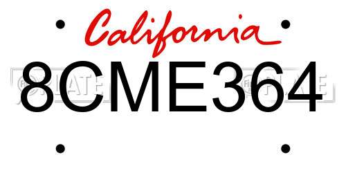 8CME364 California License Plate