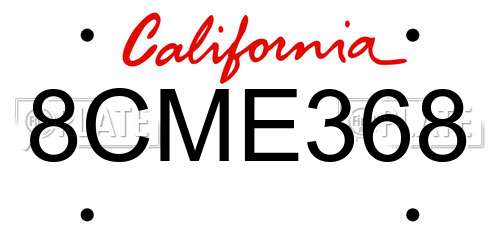 8CME368 California License Plate