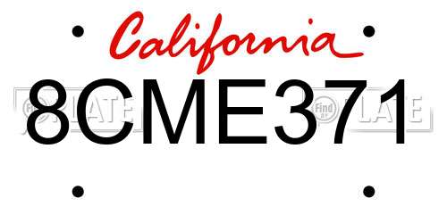 8CME371 California License Plate