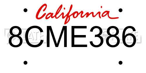 8CME386 California License Plate
