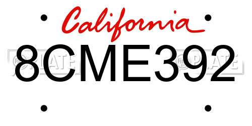 8CME392 California License Plate
