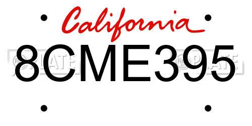 8CME395 California License Plate