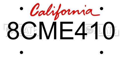 8CME410 California License Plate