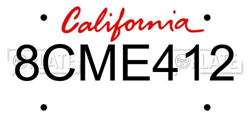 8CME412 California License Plate