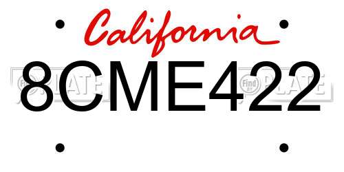 8CME422 California License Plate
