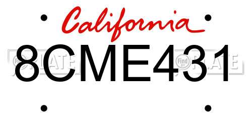 8CME431 California License Plate