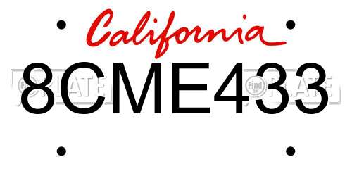 8CME433 California License Plate