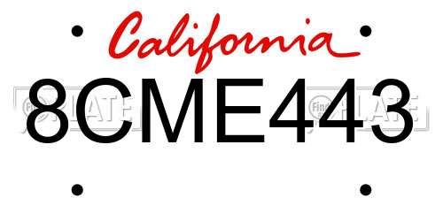 8CME443 California License Plate