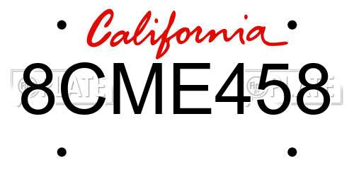 8CME458 California License Plate