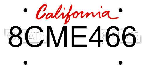 8CME466 California License Plate